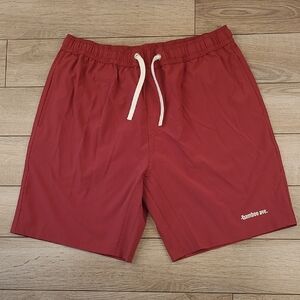 BAMBOO AVE Solid Dark Red White Logo L Mens Athletic‎ Performance Workout Shorts
